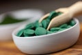 Healthy supplement - spirulina and chlorella Royalty Free Stock Photo