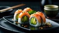 Healthy Sushi Roll with Salmon and Avocado Royalty Free Stock Photo