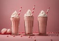 beverage sweet glass retro milkshake cocktail drink pink cream ice. Generative AI.