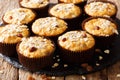 Healthy sweet snack: muffins of oatmeal with raisins close-up. h