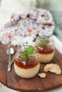 Healthy tapioca pearls pudding dessert with coconut milk and cherry jam Royalty Free Stock Photo