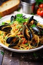 Healthy tasty dish spaghetti meal gourmet delicious seafood plate food background sauce lunch Royalty Free Stock Photo