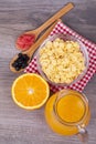 Healthy and tasty food on a wooden background