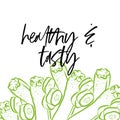 Healthy & tasty lettering on outlined Courgettes banner template