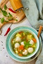 Healthy and tasty lunch. Baby food. Dietary Summer light vegetable soup Royalty Free Stock Photo