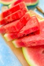 Healthy and tasty ripe watermelon cuts on table