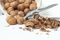 Healthy and tasty walnuts, shells and nutcracker