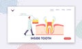 Healthy Teeth Anatomy and Inside Structure Landing Page Template. Tiny Dentist Male Doctor Character Put Part of Dentin