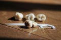 Healthy teeth and cavity tooth on brown background