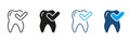 Healthy Teeth Silhouette and Line Icon Set. Checked Oral Health, Protection and Hygiene. Dental Treatment Symbol