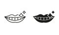 Healthy Teeth and Sparkle Mouth Silhouette and Line Icon Set. Shiny Human Smile. Dental Treatment, Dentistry Black Royalty Free Stock Photo
