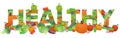 `Healthy` text filled with vegetables
