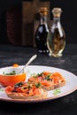 Healthy toasts with salmon, cream cheese, sesame seeds, black pepper