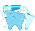 Healthy tooth brushes itself with toothbrush and toothpaste Royalty Free Stock Photo