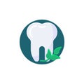 Healthy tooth with herbal leaves flat icon