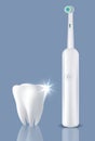 Healthy tooth with snow-white enamel and toothbrush realistic vector