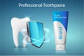 Healthy tooth under protection and a tube of toothpaste