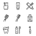 Healthy toothcare icon set, outline style
