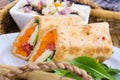 Healthy tortilla wrap sandwich closeup