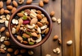 Healthy trail mix snack made of nuts (walnut, almond Royalty Free Stock Photo