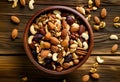 Healthy trail mix snack made of nuts (walnut, almond Royalty Free Stock Photo