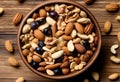 Healthy trail mix snack made of nuts (walnut, almond Royalty Free Stock Photo