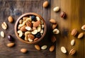 Healthy trail mix snack made of nuts (walnut, almond Royalty Free Stock Photo