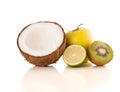 Healthy tropical fresh fruits on white background Royalty Free Stock Photo