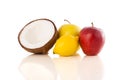 Healthy tropical fresh fruits on white background Royalty Free Stock Photo