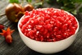 Bowl of nutritious pomegranate seeds. Royalty Free Stock Photo