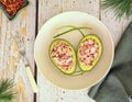 Healthy tuna avocado boats flat lay Royalty Free Stock Photo