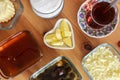 Top view of Turkish breakfast on wooden table Royalty Free Stock Photo