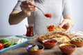 Healthy Turkish breakfast with flatbread Royalty Free Stock Photo