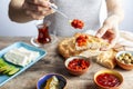 Healthy Turkish breakfast, with sliced tomato, cucumber, and white feta cheese Royalty Free Stock Photo