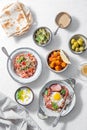 Healthy Turkish breakfast spread in the bright morning, white background Royalty Free Stock Photo