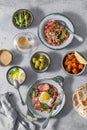 Healthy Turkish breakfast spread in the bright morning, white background Royalty Free Stock Photo