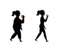 Healthy and unhealthy eating habits, before and after girl silhouette vector