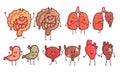 Healthy and Unhealthy Human Internal Organs Cartoon Character Set, Bladder, Heart, Lungs, Intestines, Stomach Vector