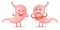 Healthy and unhealthy human stomach characters in cartoon flat style. Healthy diet. Anatomy of the digestive system. Vector Royalty Free Stock Photo