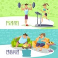 Healthy And Unhealthy People Horizontal Banners Set