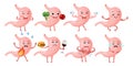 Healthy and unhealthy stomach character icons set. Flat cartoon illustration. Medical icons Royalty Free Stock Photo