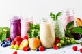 Healthy and useful colorful berry cokctalis, smoothies and milks