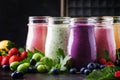 Healthy and useful colorful berry cokctalis, smoothies and milks