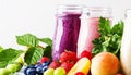 Healthy and useful colorful berry cokctalis, smoothies and milks