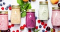 Healthy and useful colorful berry cokctalis, smoothies and milks