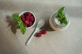 Healthy vanilla hemp pudding in a glass with fresh berries