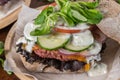 Healthy vegan burger with fresh vegetables and yogurt sauce Royalty Free Stock Photo