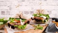 Healthy vegan burger with fresh vegetables and yogurt sauce Royalty Free Stock Photo