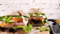 Healthy vegan burger with fresh vegetables and yogurt sauce Royalty Free Stock Photo