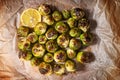 Cooked Organic Brussel Sprouts On a wooden table